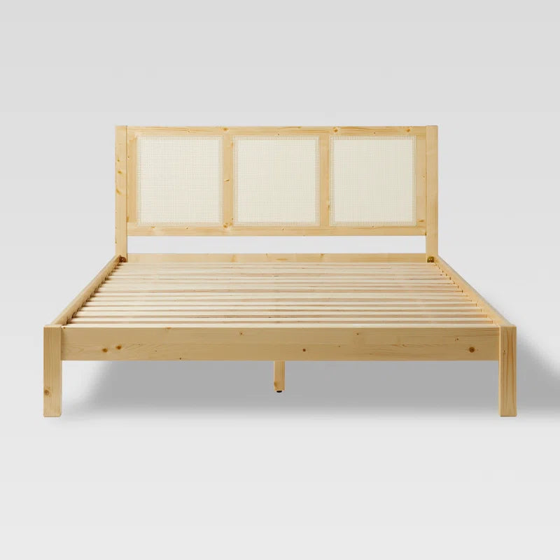 Solid Canadian Pine Wood Natural Cane Platform Bed - Furnishiaa -  -